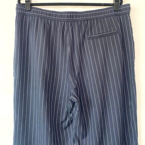 Eileen Fisher Navy Blue and White Pinstripe Cropped Wide Leg Pants Size Large - Picture 7 of 10